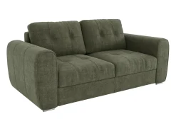 Sofá cama de 3 plazas con convertible de apertura rápida de tela verde - 140 cm de ancho de cama - Colchón de 22 cm BOLIPO