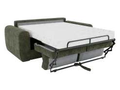 Sofá cama de 3 plazas con convertible de apertura rápida de tela verde - 140 cm de ancho de cama - Colchón de 22 cm BOLIPO
