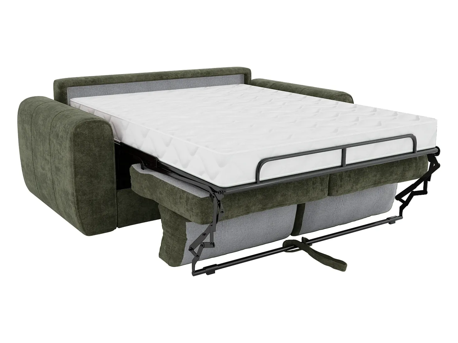 Sofá cama de 3 plazas con convertible de apertura rápida de tela verde - 140 cm de ancho de cama - Colchón de 22 cm BOLIPO