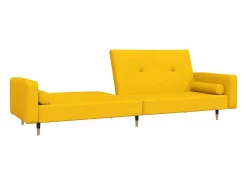 Sofá cama de 2 plazas con dos almohadas terciopelo amarillo