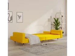Sofá cama de 2 plazas con dos almohadas terciopelo amarillo