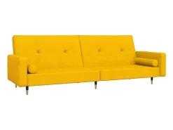 Sofá cama de 2 plazas con dos almohadas terciopelo amarillo