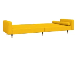 Sofá cama de 2 plazas con dos almohadas terciopelo amarillo