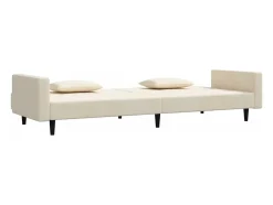 Sofá cama de 2 plazas con dos almohadas terciopelo color crema