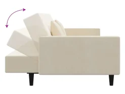 Sofá cama de 2 plazas con dos almohadas terciopelo color crema