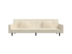 Sofá cama de 2 plazas con dos almohadas terciopelo color crema