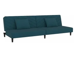 Sofá cama de 2 plazas con dos almohadas terciopelo azul