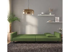 Sofá cama de 2 plazas con dos almohadas terciopelo verde oscuro PWFG17126