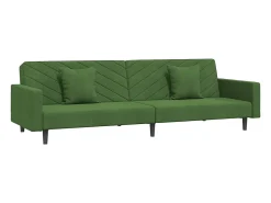 Sofá cama de 2 plazas con dos almohadas terciopelo verde oscuro PWFG17126