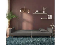 Sofá cama de 2 plazas con dos almohadas tela gris oscuro
