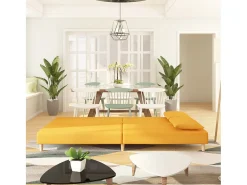 Sofá cama de 2 plazas con dos almohadas tela color amarillo