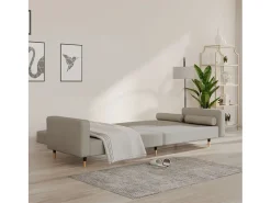 Sofá cama de 2 plazas con dos almohadas terciopelo gris claro