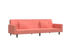 Sofá cama de 2 plazas con dos almohadas terciopelo rosa