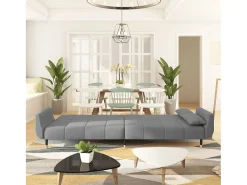 Sofá cama de 2 plazas con dos almohadas terciopelo gris claro