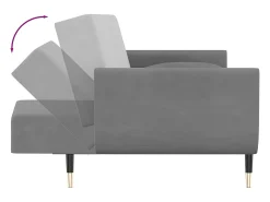 Sofá cama de 2 plazas con dos almohadas terciopelo gris claro