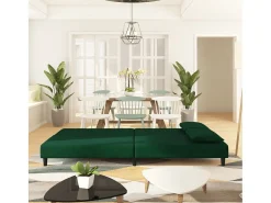 Sofá cama de 2 plazas con dos almohadas terciopelo verde oscuro