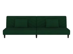 Sofá cama de 2 plazas con dos almohadas terciopelo verde oscuro
