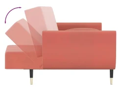 Sofá cama de 2 plazas con dos cojines terciopelo rosa