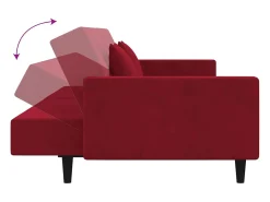 Sofá cama de 2 plazas con dos almohadas terciopelo rojo tinto
