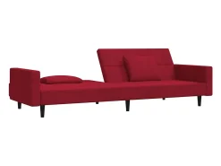 Sofá cama de 2 plazas con dos almohadas terciopelo rojo tinto
