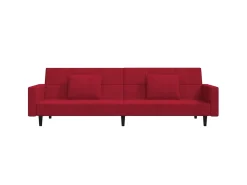 Sofá cama de 2 plazas con dos almohadas terciopelo rojo tinto