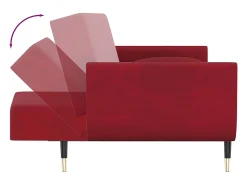 Sofá cama de 2 plazas con dos almohadas terciopelo color vino