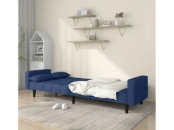 Sofá cama de 2 plazas con dos almohadas tela azul PWFG45398