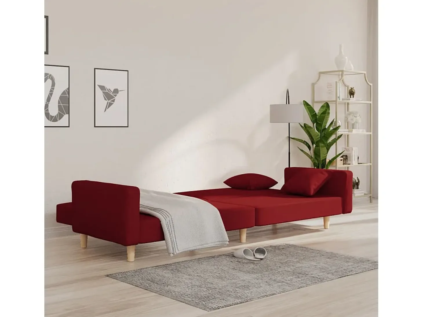 Sofá cama de 2 plazas con dos almohadas tela color vino