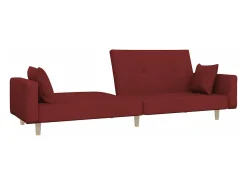 Sofá cama de 2 plazas con dos almohadas tela color vino