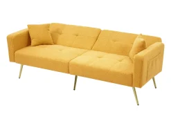 Sofá cama de 2 plazas con mecanismo clic-clac en tejido Sherpa - 175 x 64 x 72 cm - Patas doradas - Amarillo