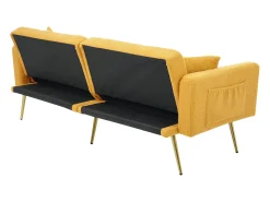 Sofá cama de 2 plazas con mecanismo clic-clac en tejido Sherpa - 175 x 64 x 72 cm - Patas doradas - Amarillo