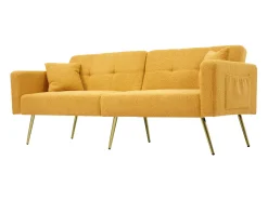 Sofá cama de 2 plazas con mecanismo clic-clac en tejido Sherpa - 175 x 64 x 72 cm - Patas doradas - Amarillo