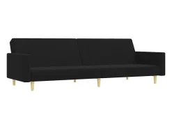 Sofá cama de 2 plazas con taburete tela negro