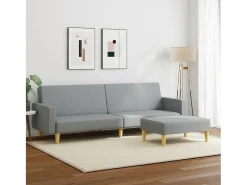 Sofá cama de 2 plazas con taburete tela gris claro