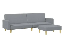 Sofá cama de 2 plazas con taburete tela gris claro