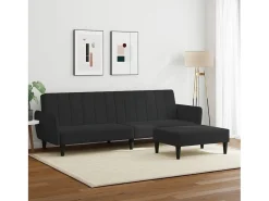 Sofá cama de 2 plazas con taburete terciopelo negro