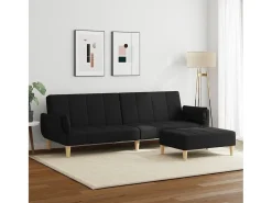 Sofá cama de 2 plazas con taburete tela negro