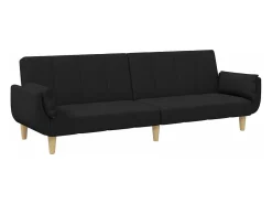Sofá cama de 2 plazas con taburete tela negro