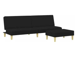 Sofá cama de 2 plazas con taburete tela negro