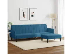 Sofá cama de 2 plazas con taburete terciopelo azul