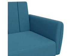 Sofá cama de 2 plazas con taburete terciopelo azul