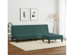 Sofá cama de 2 plazas con taburete terciopelo verde oscuro ES688664
