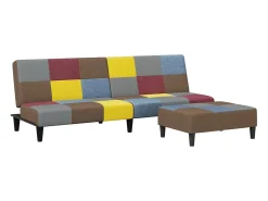 Sofá cama de 2 plazas con taburete tela Patchwork
