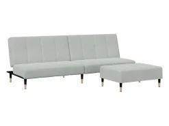 Sofá cama de 2 plazas con taburete terciopelo gris claro