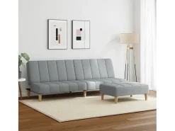 Sofá cama de 2 plazas con taburete tela gris claro