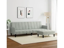Sofá cama de 2 plazas con taburete terciopelo gris claro