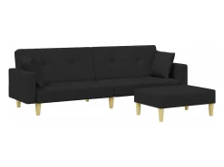 Sofá cama de 2 plazas con taburete tela negro