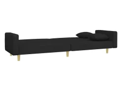 Sofá cama de 2 plazas con taburete tela negro