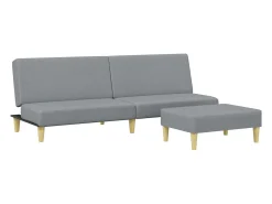Sofá cama de 2 plazas con taburete tela gris claro