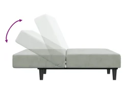 Sofá cama de 2 plazas con taburete terciopelo gris claro